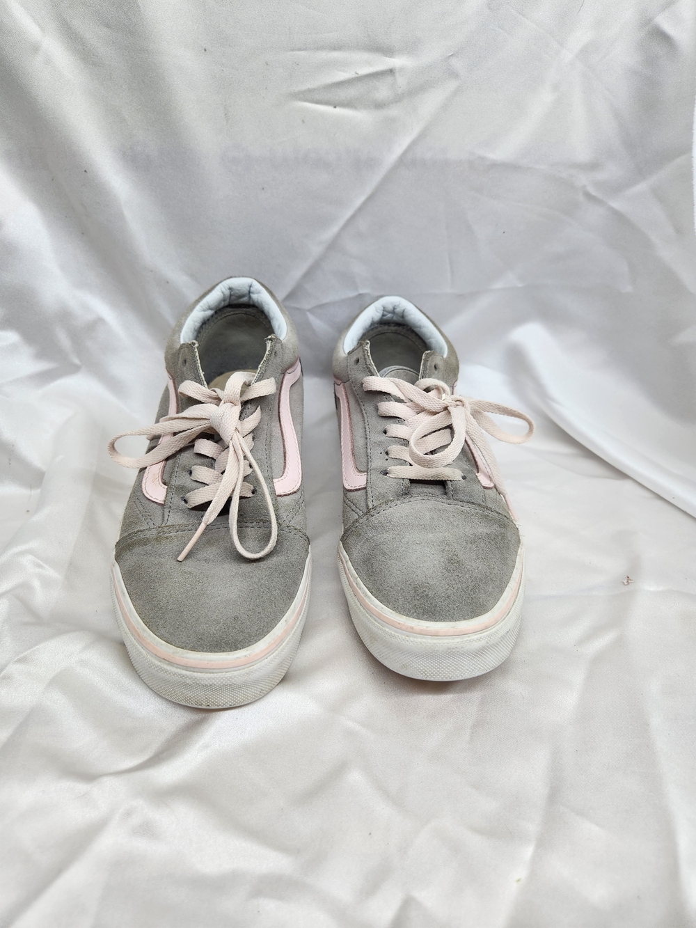 Vans Gray Suede Low-Top Sneakers with Pale Pink Accents